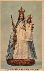 Linen postcard with Our Lady of Consolation statue from my hometown of Carey, Ohio.