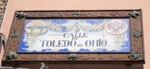 Calle de Toledo de Ohio street sign in Toledo, Spain.